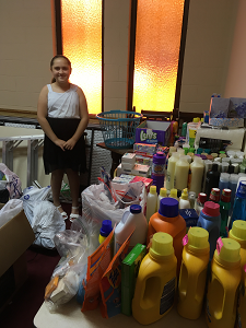 Miranda Braswell received so many donations  that she had to borrow a room at the church to store the items. Photo courtesy of Michele Braswell. 