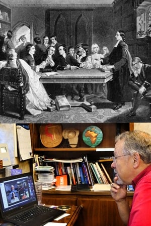 The small groups that started the Methodist movement are still an important part of United Methodism today! Top image used with permission from the Methodist Collection of Drew University. Lower photo by Kathleen Barry, United Methodist Communications.